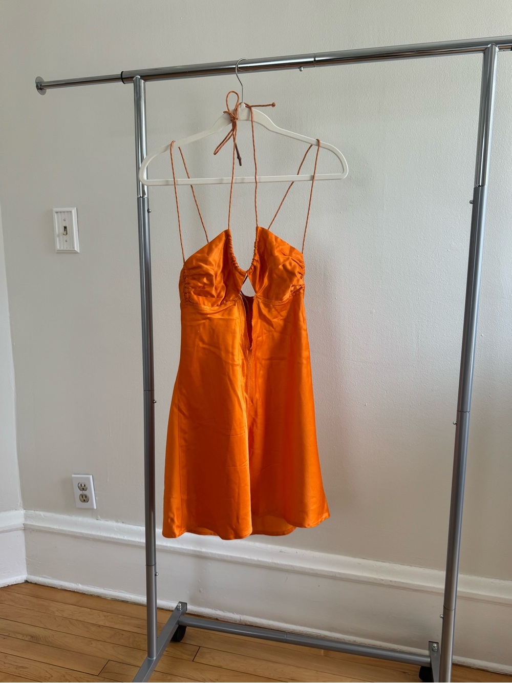 Miista Orange Satin Keyhole Chemise Slip